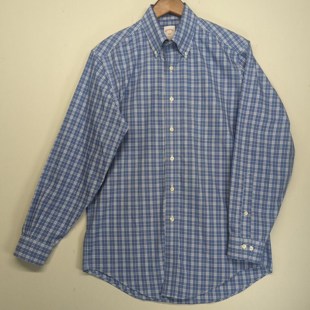 Brooks Brothers Men's 346 The Original Polo Shirt Button Down Blue Plaid Small